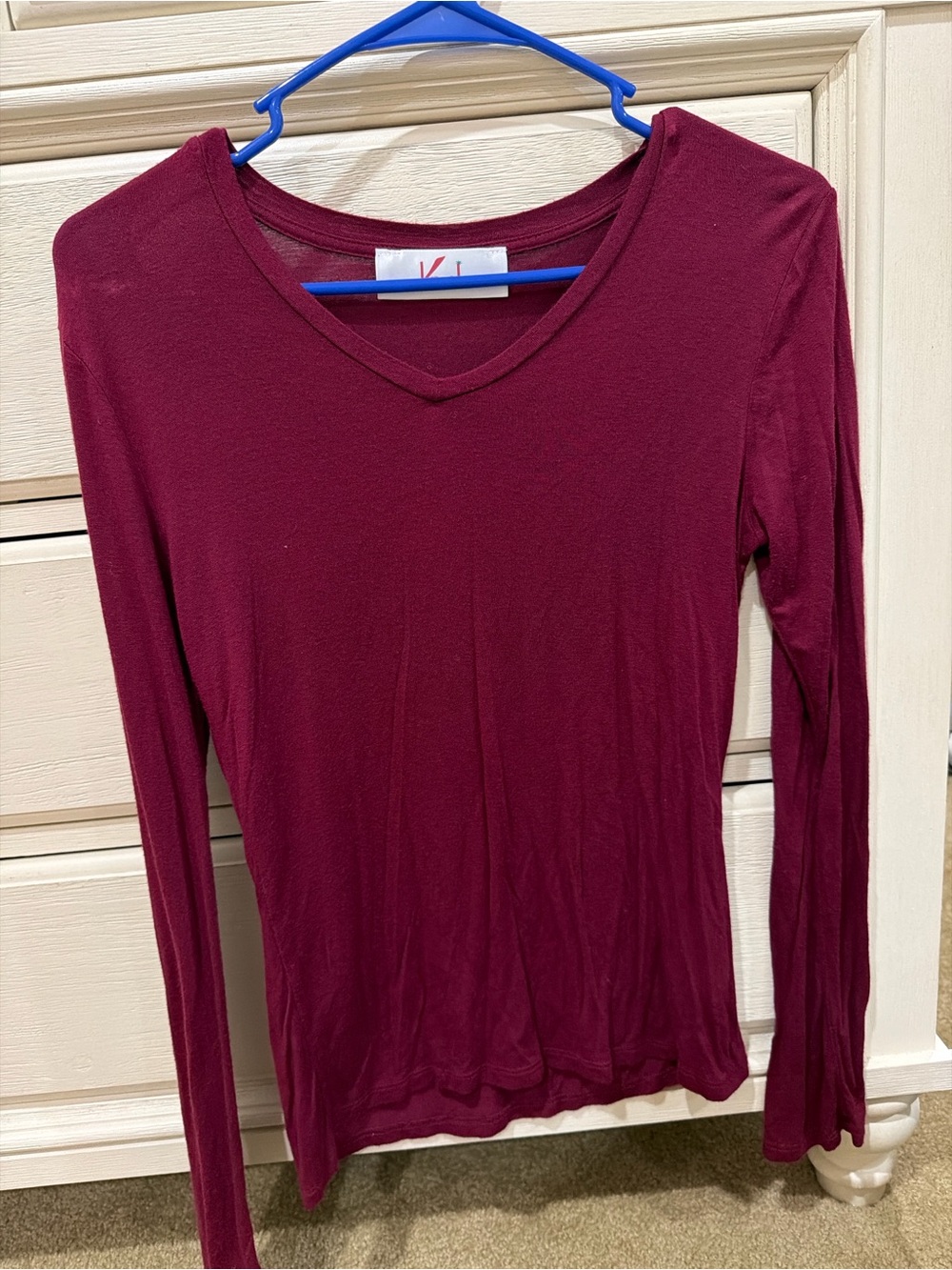 Krush Women's Long Sleeve V-Neck Top - Burgundy